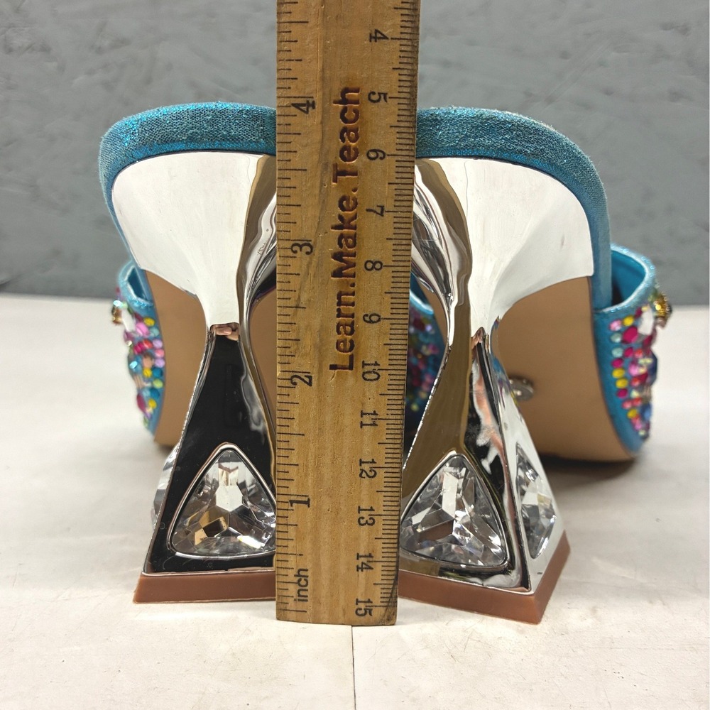Azalea Wang Aquatina Embellished Slide Sandals Womens 6.5 Blue Rhinestone Party - Picture 9 of 14